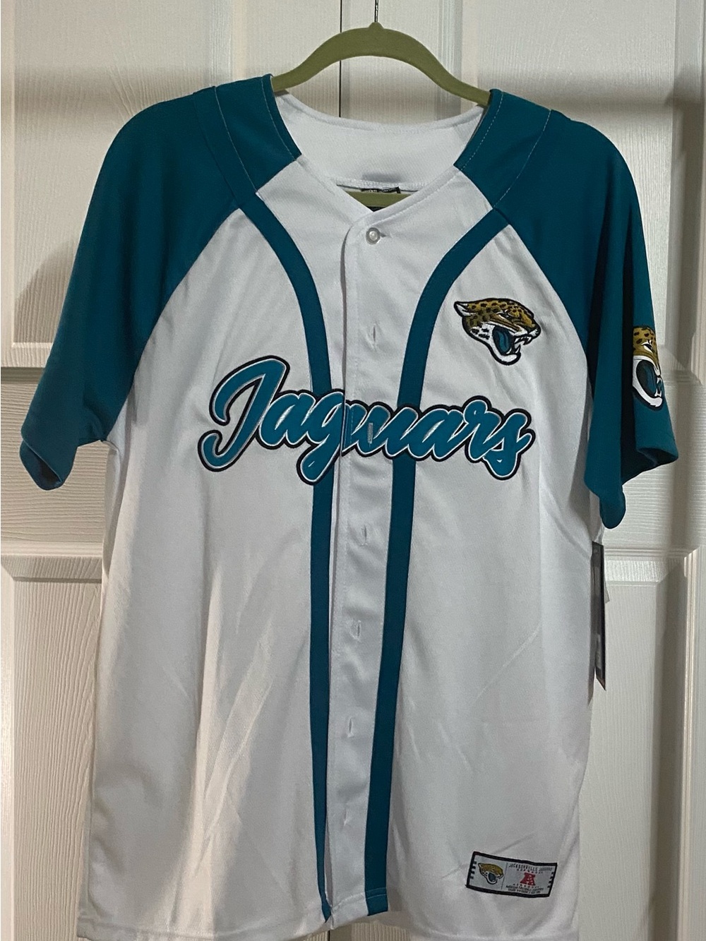 NFL Jacksonville Jaguars Teal & White Baseball Jersey NWT